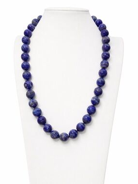 24” Lapis Lazuli Necklace 14mm Beads Hand Knotted Artisan Handmade